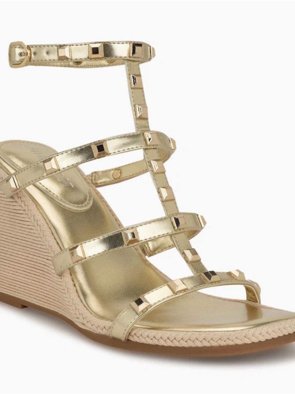 Nine West Metallic Gold Sardis Studded Wedge Sandals